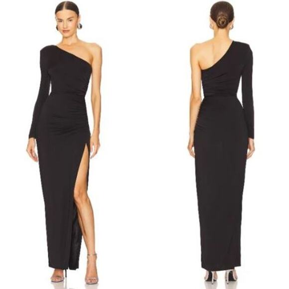 Michael Costello X Revolve Gilly Maxi Dress Women's Size XS Black One Shoulder - Picture 1 of 11